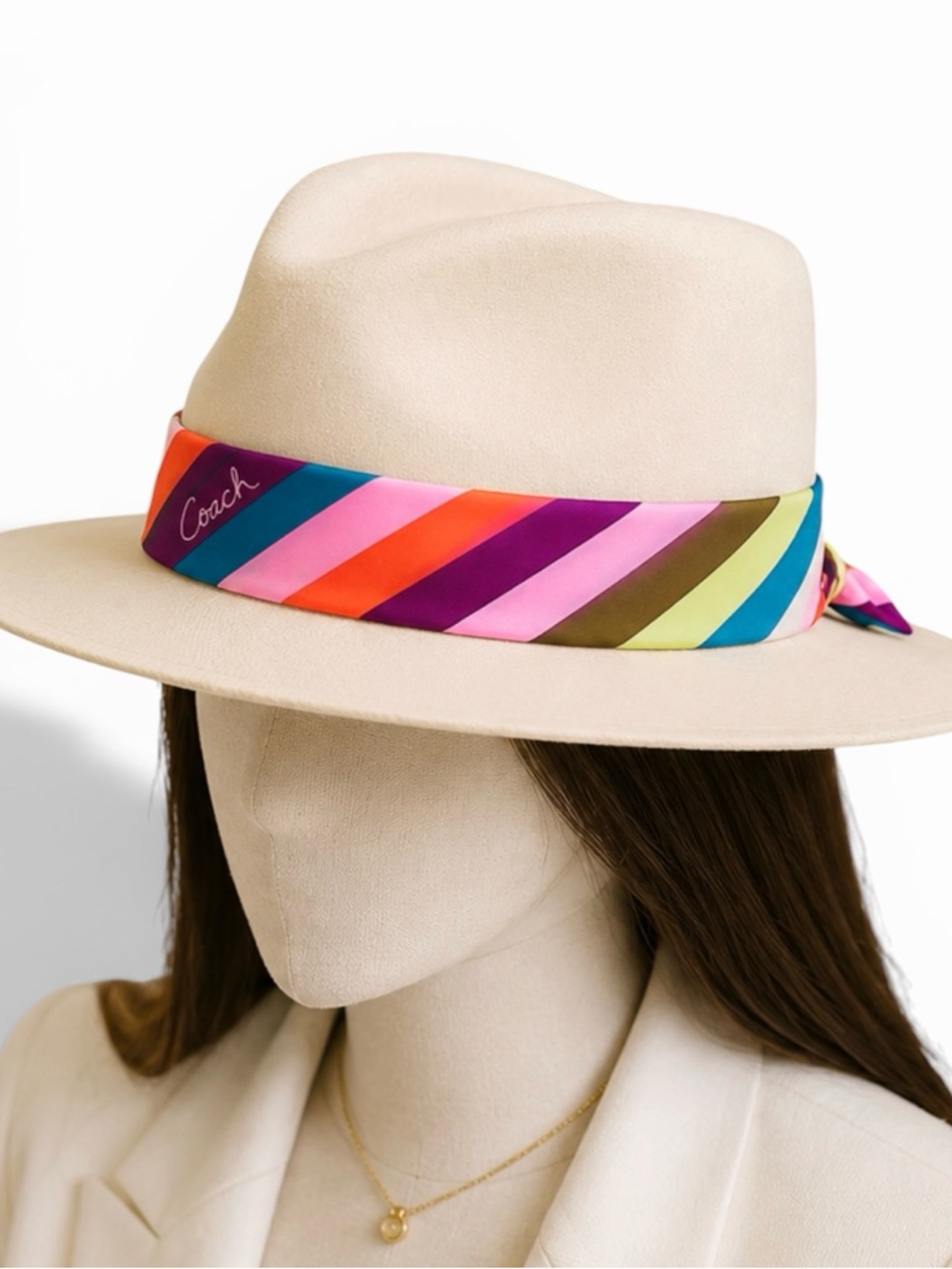 COACH Legacy Stripe Silk Skinny Scarf - Picture 6 of 6